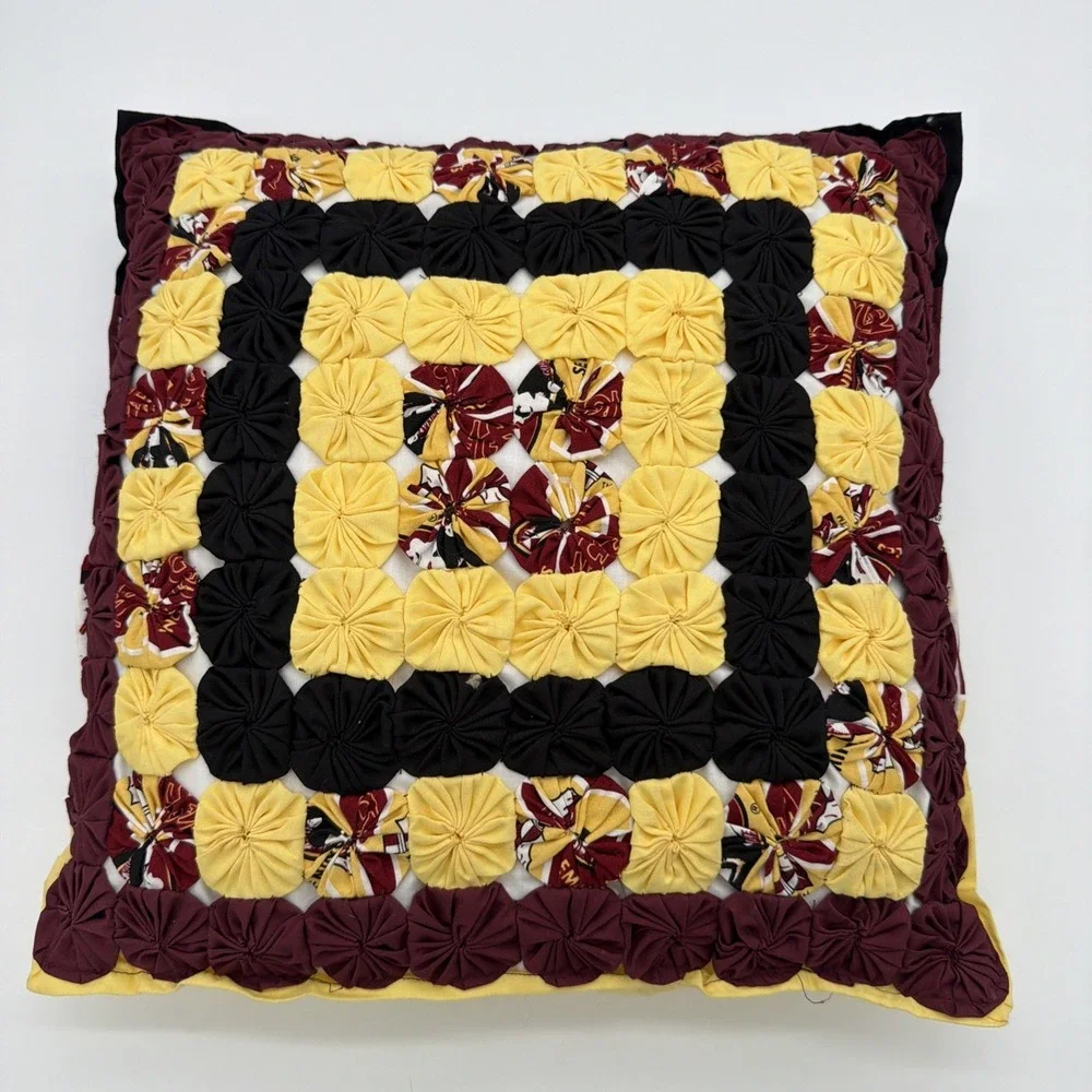 YoYo Quilt Pillow Handmade Cottage FSU SEMINOLES Granny Core Sports Pillow 15x15